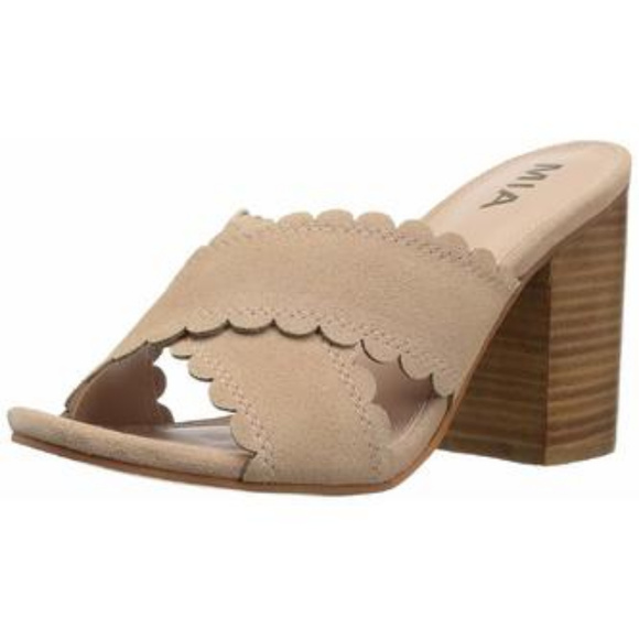 MIA Shoes - NWOB MIA Tan Scalloped Criss Cross Peep Toe Mule
